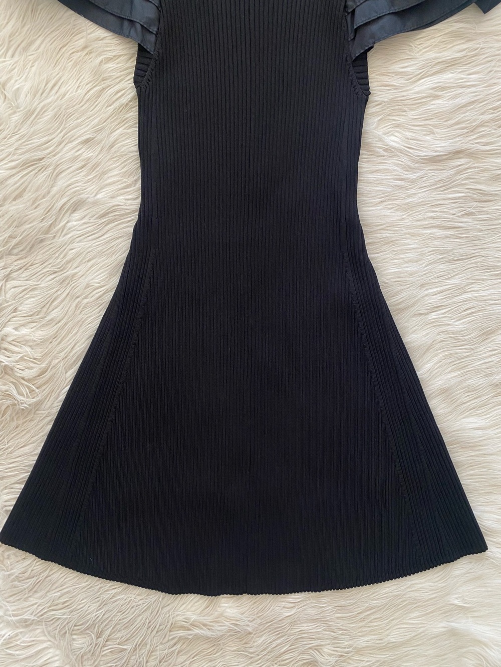 Aje Questa Puff Sleeve Mini Dress Black Ribbed Knit Little Black Dress US 4 - Picture 4 of 16